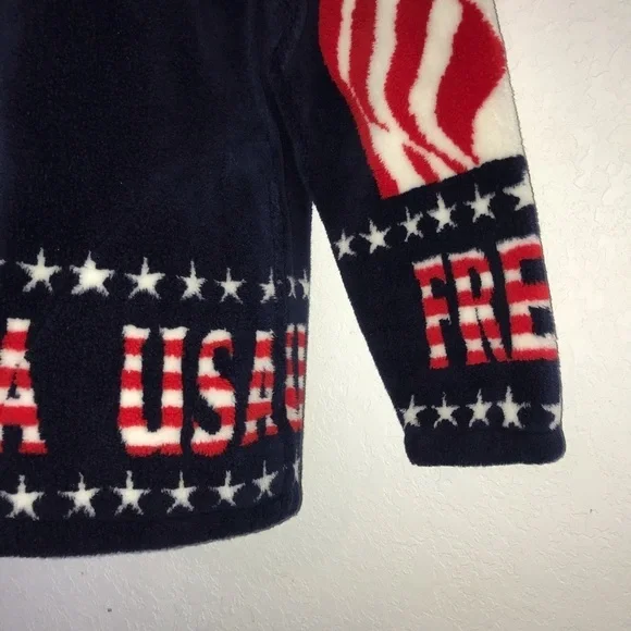 Red White Blue Zip Front USA Fleece Jacket M - Picture 4 of 6